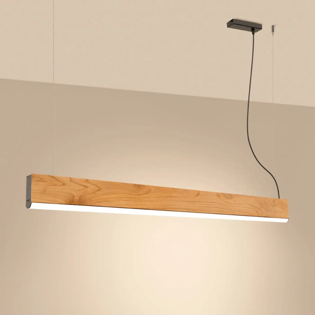 Suspension LED linéaire en boîtier de chêne, 3,5 cm de large