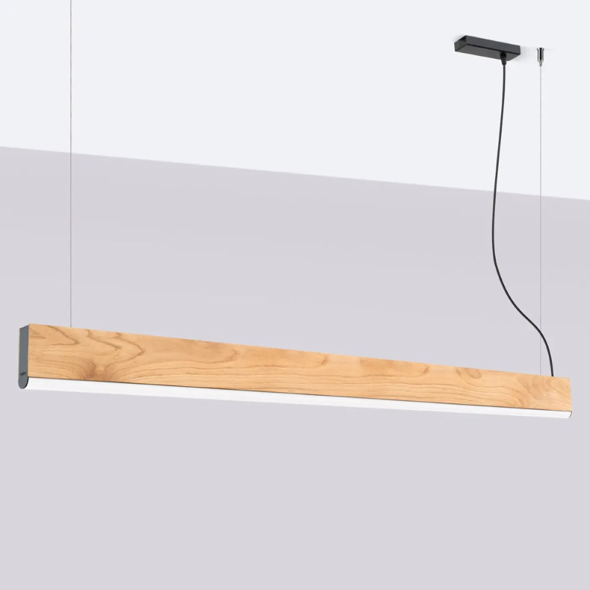 Suspension LED linéaire en boîtier de chêne, 3,5 cm de large