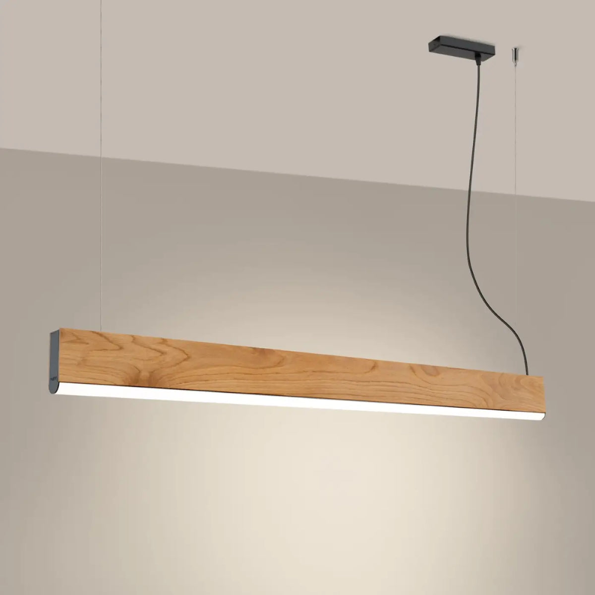 Suspension LED linéaire en boîtier de chêne, 3,5 cm de large