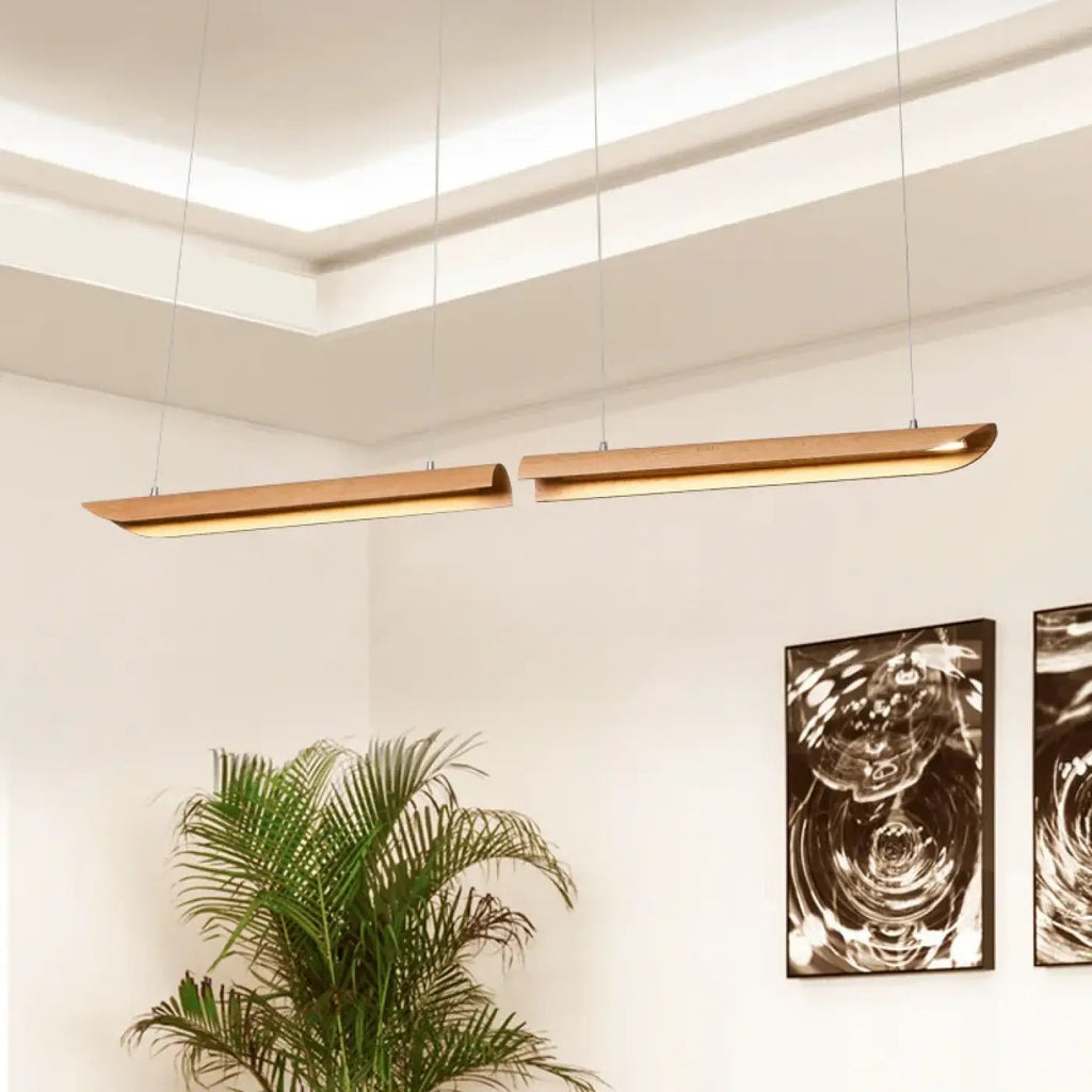 Suspension LED en bois courbé, style zen, trois tailles