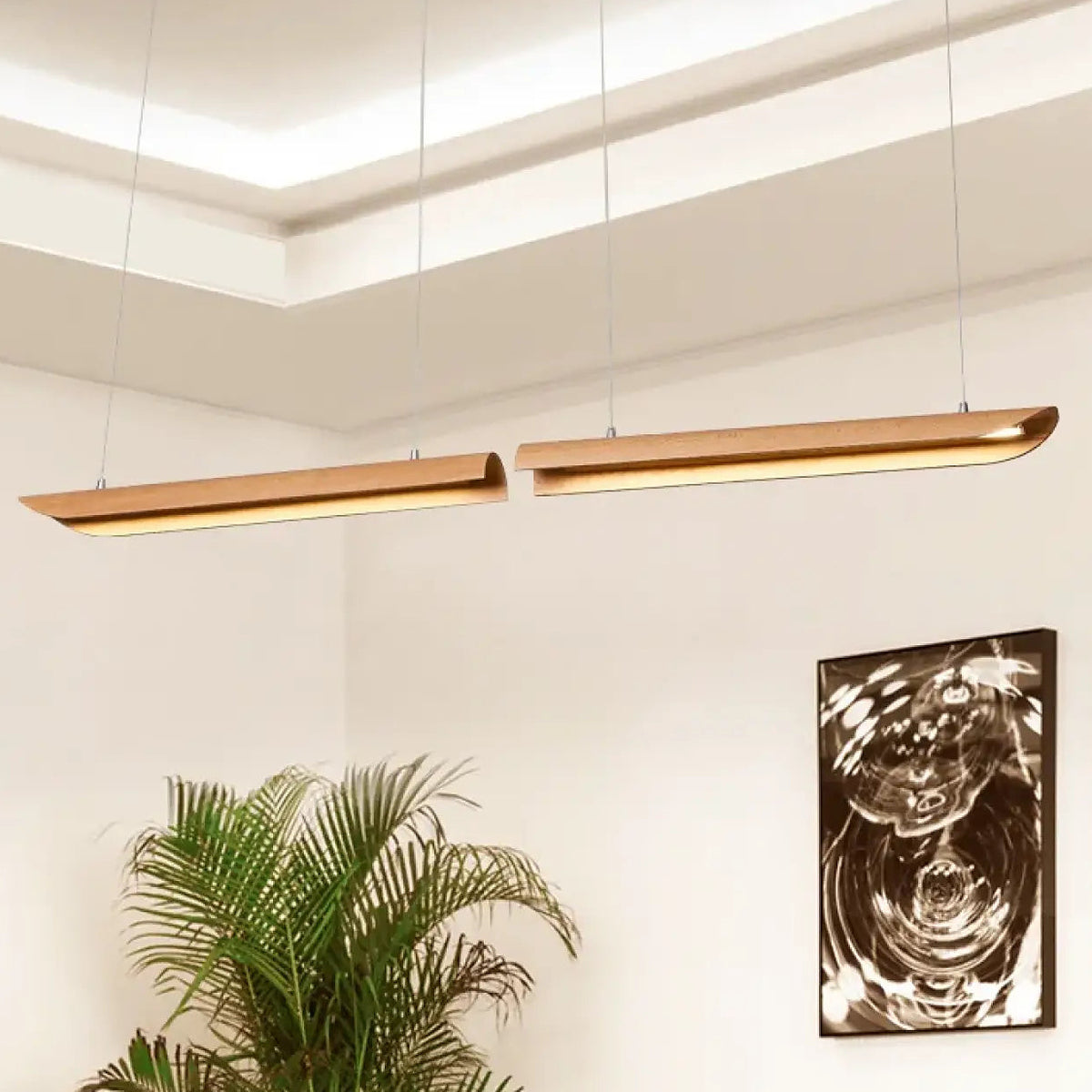 Suspension LED en bois courbé, style zen, trois tailles