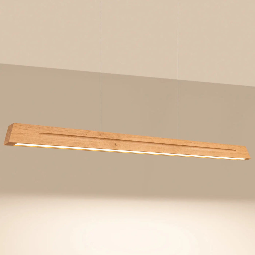 Suspension LED linéaire en chêne massif, 120 ou 150 cm