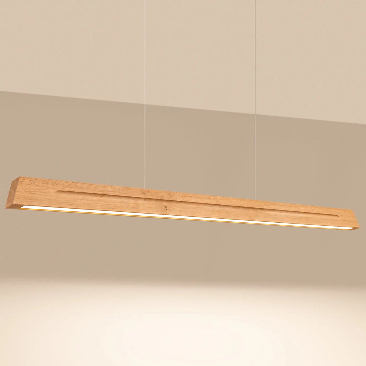 Suspension LED linéaire en chêne massif, 120 ou 150 cm