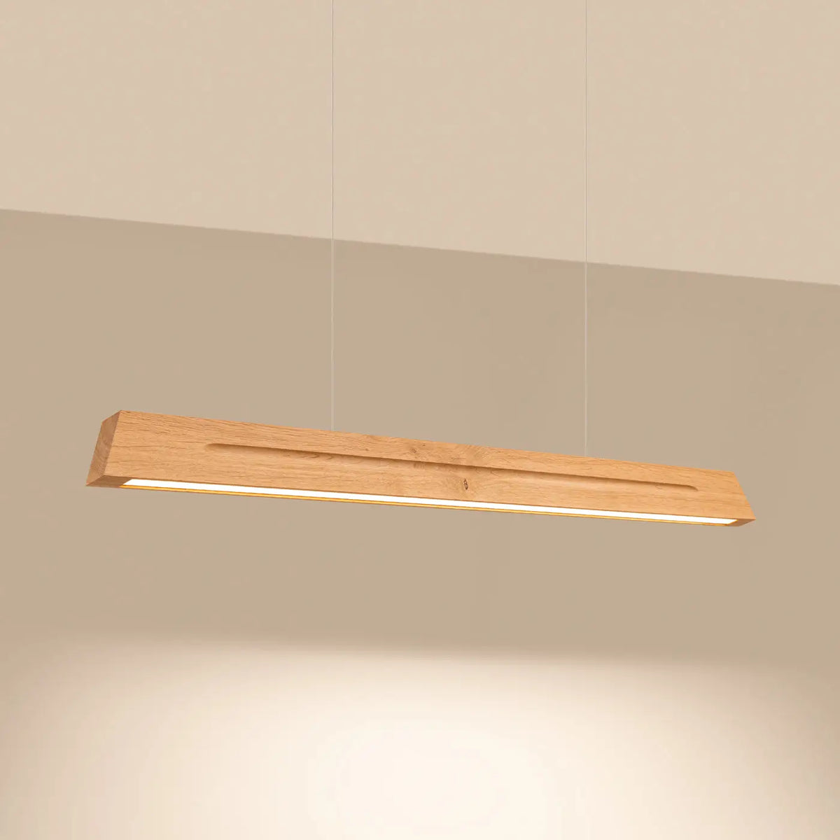 Suspension LED linéaire en chêne massif, 120 ou 150 cm