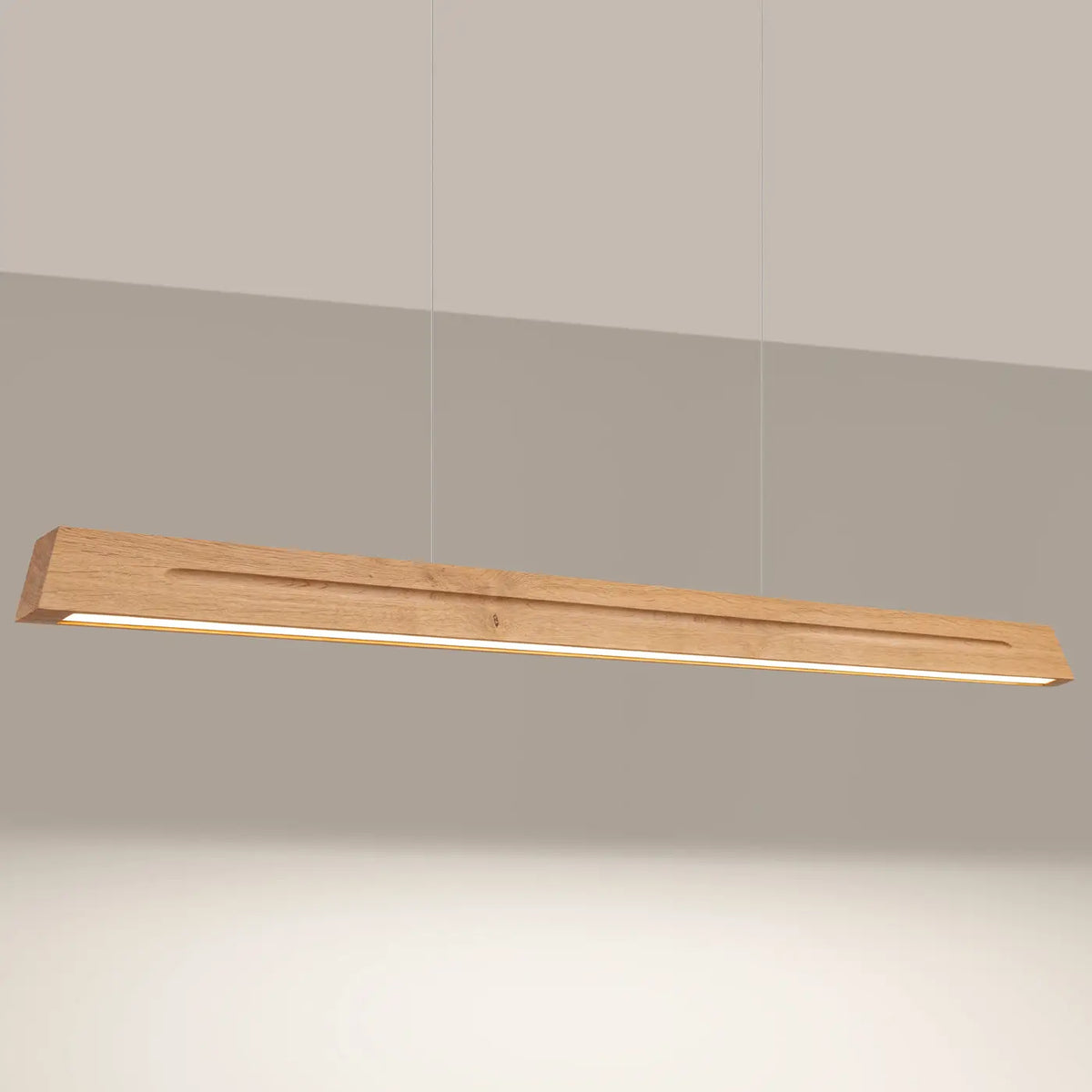Suspension LED linéaire en chêne massif, 120 ou 150 cm