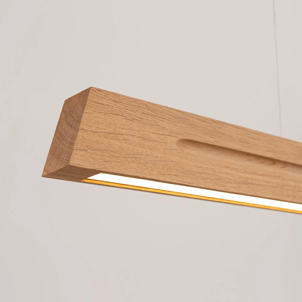 Suspension LED linéaire en chêne massif, 120 ou 150 cm