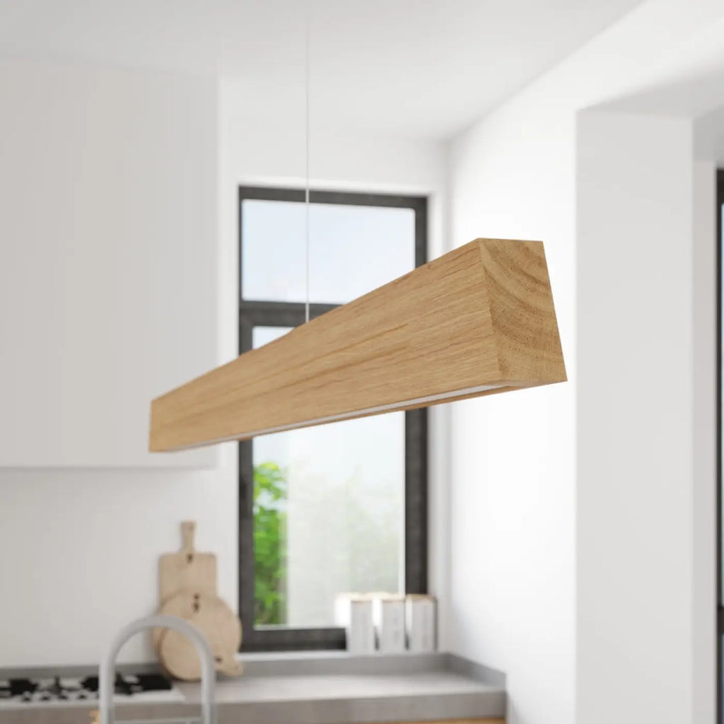 Suspension LED linéaire en chêne massif, 120 ou 150 cm