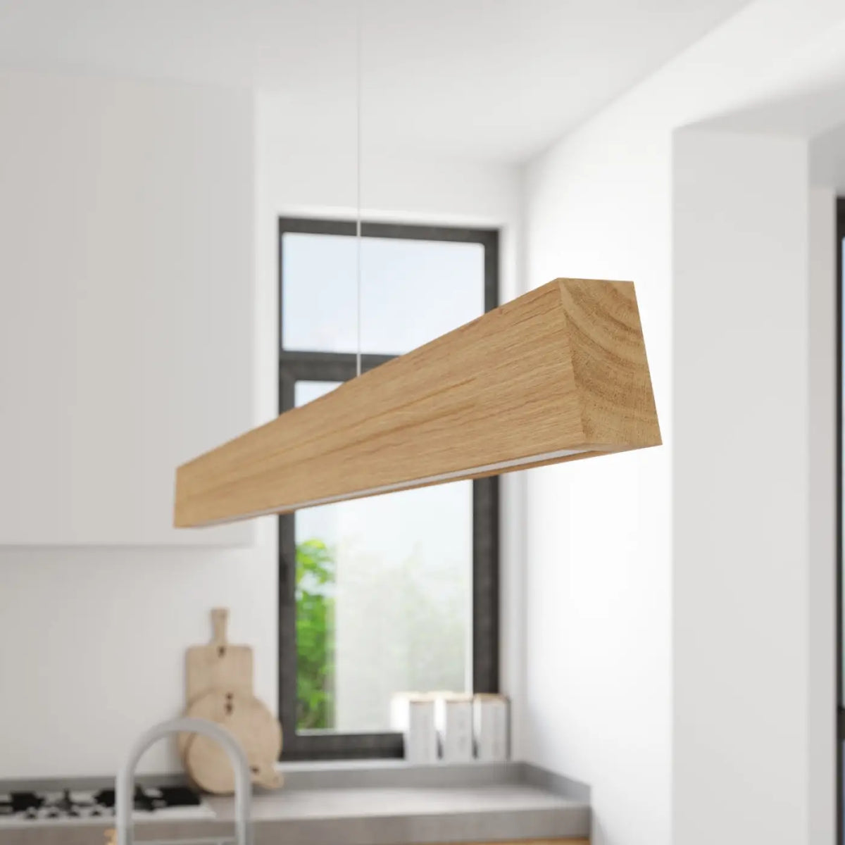 Suspension LED linéaire en chêne massif, 120 ou 150 cm