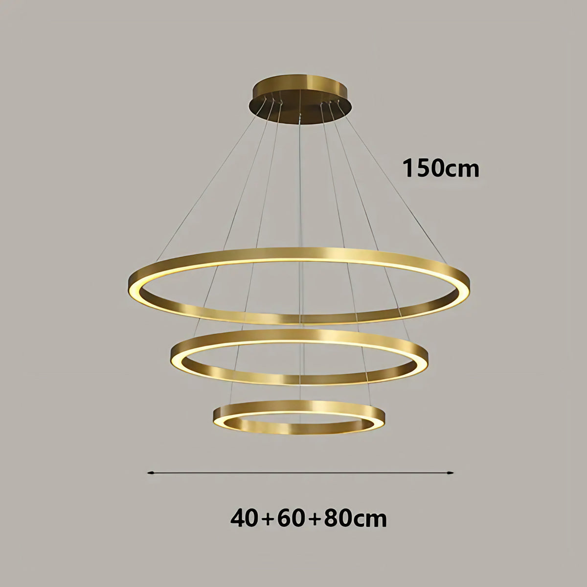 Suspension LED dorée à anneaux, tailles S à XL