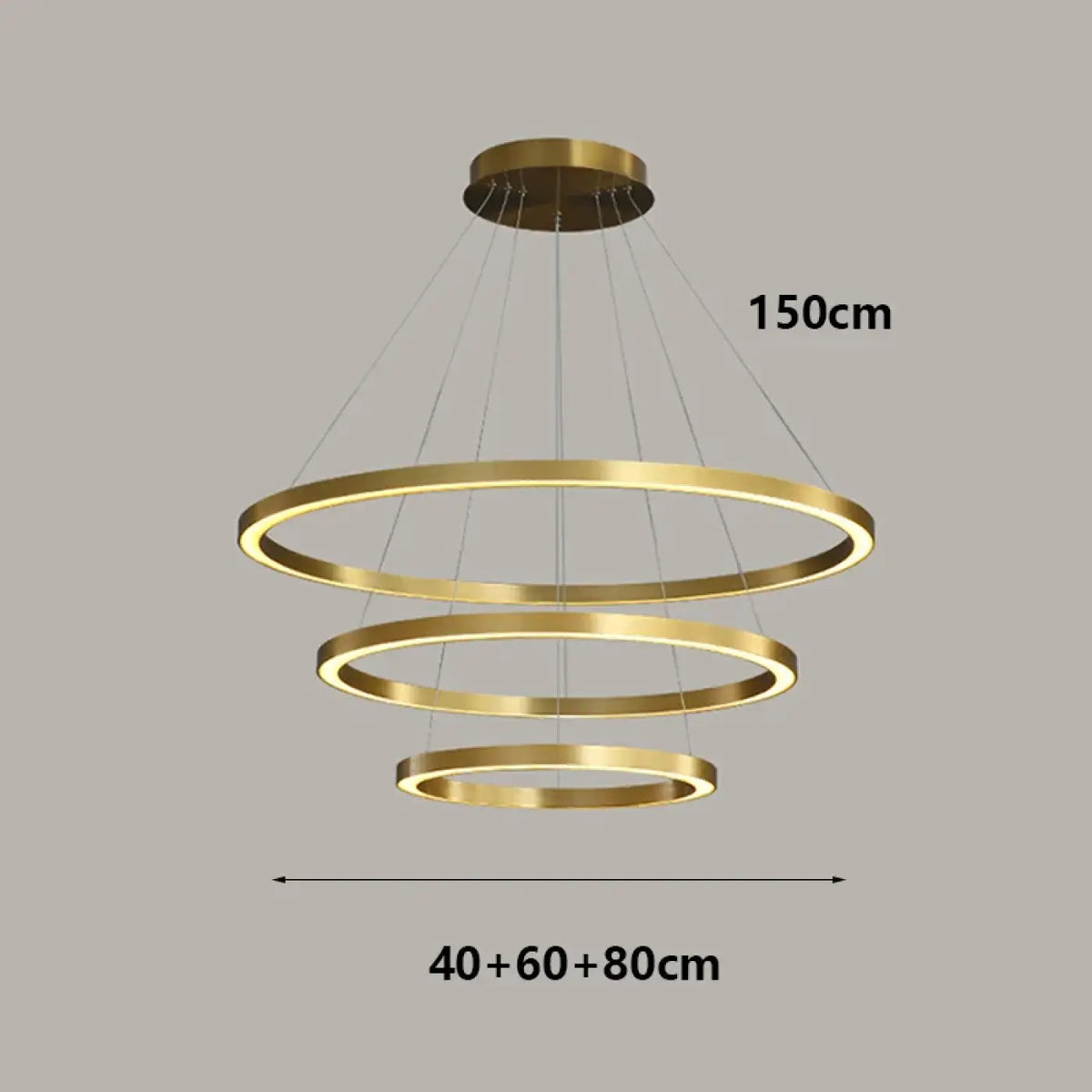 Suspension LED dorée à anneaux, tailles S à XL