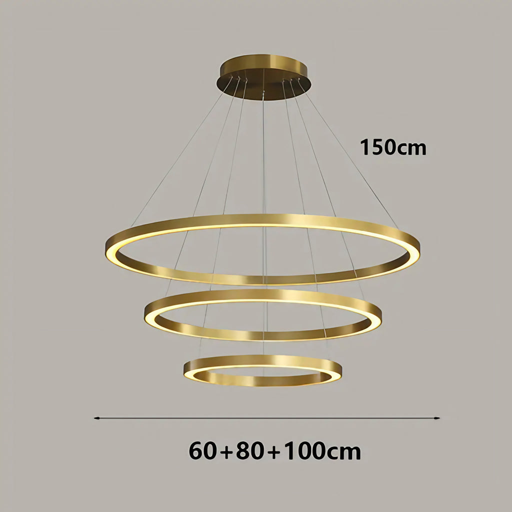 Suspension LED dorée à anneaux, tailles S à XL