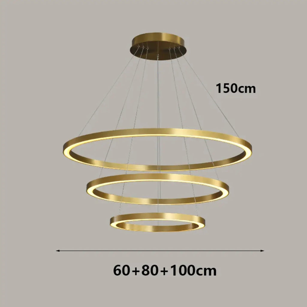 Suspension LED dorée à anneaux, tailles S à XL