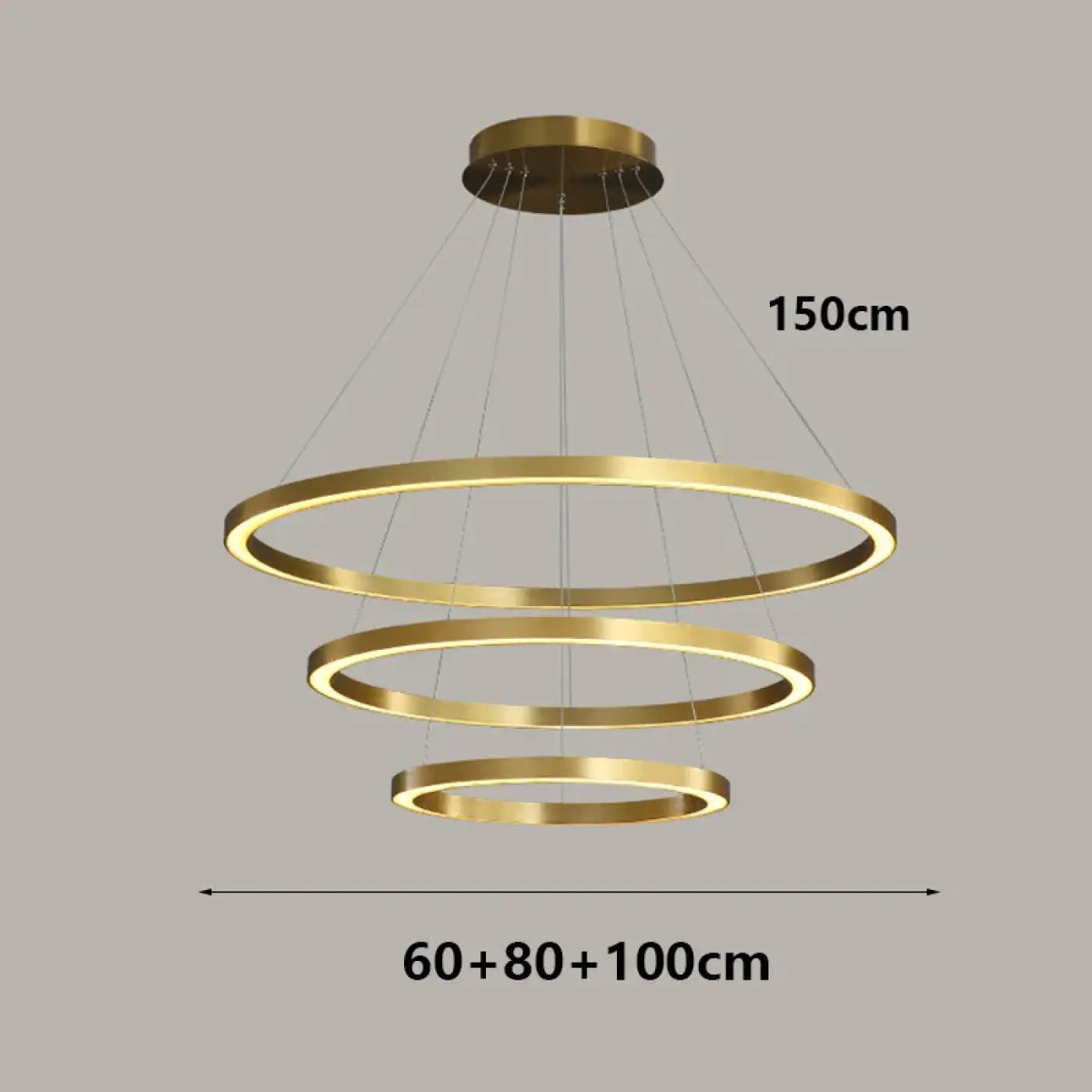 Suspension LED dorée à anneaux, tailles S à XL
