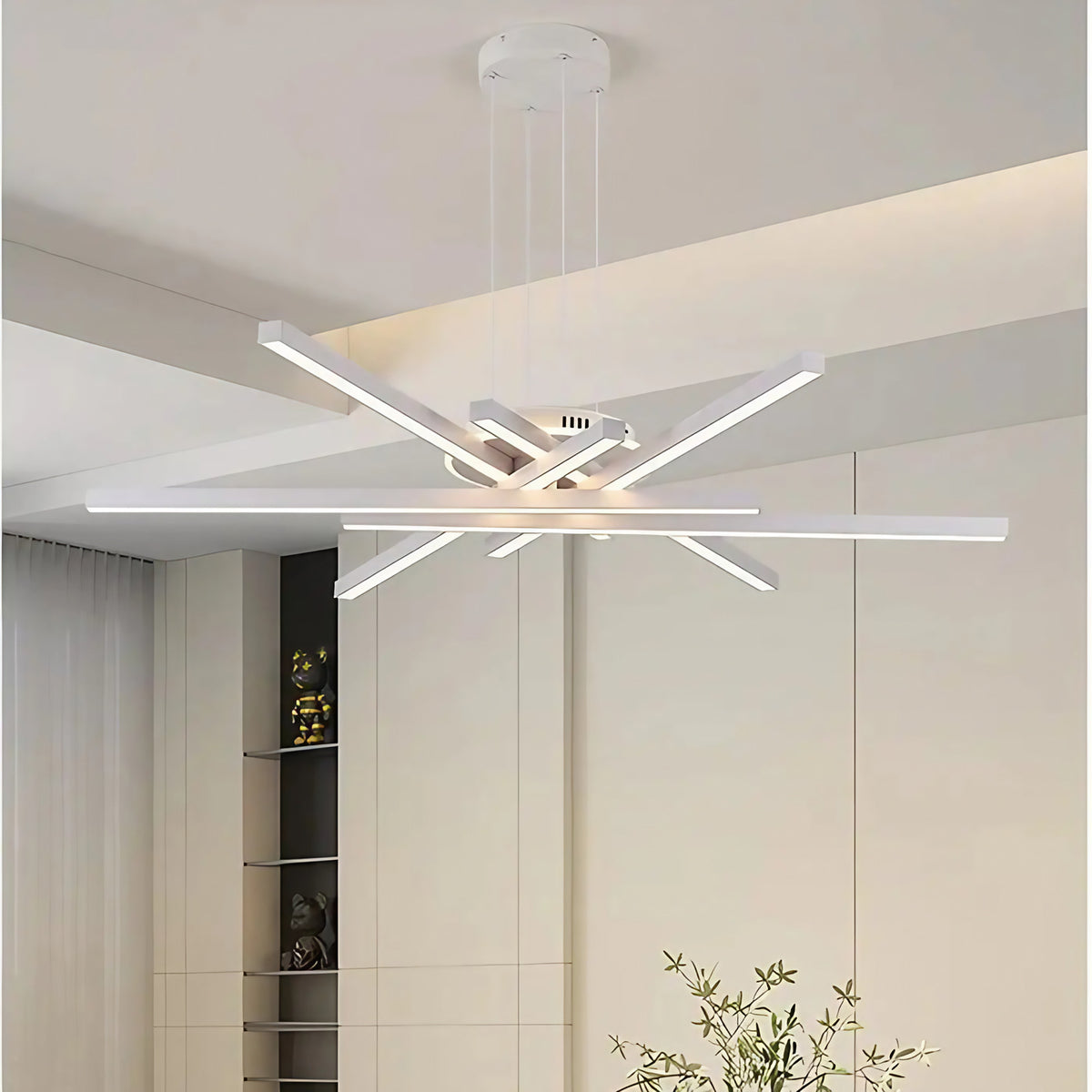 Suspension LED croisée minimaliste, noir ou blanc, S à XL