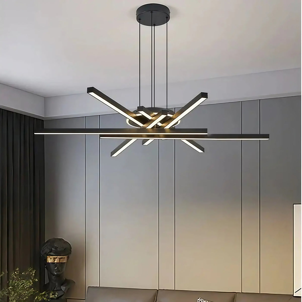 Suspension LED croisée minimaliste, noir ou blanc, S à XL