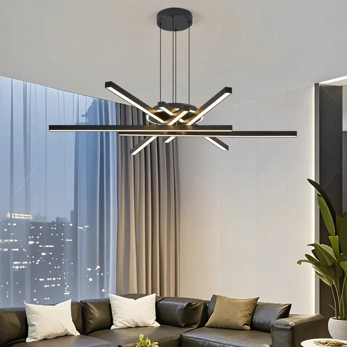 Suspension LED croisée minimaliste, noir ou blanc, S à XL, noir