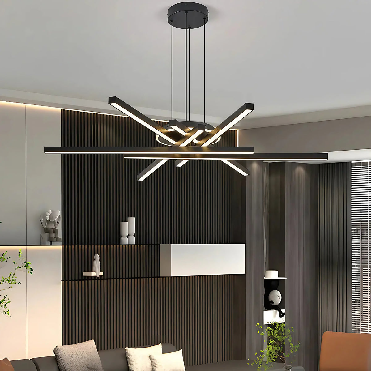 Suspension LED croisée minimaliste, noir ou blanc, S à XL, noir