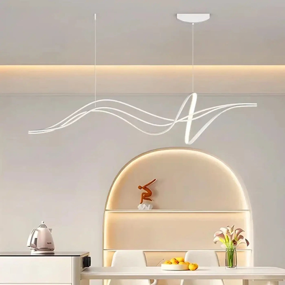 Suspension LED à forme ondulée, noir ou blanc, tailles S, M, L