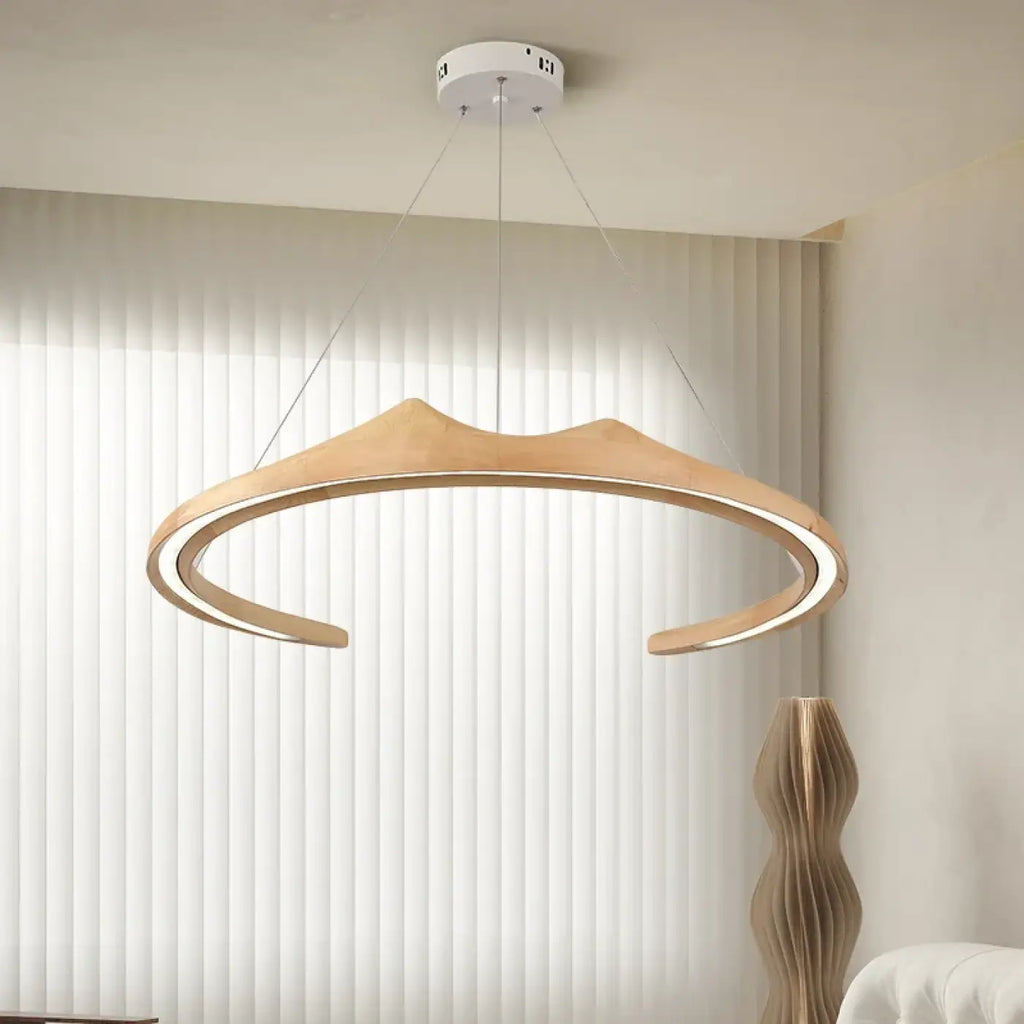 Suspension LED en bois aux formes sculpturales, marron ou beige