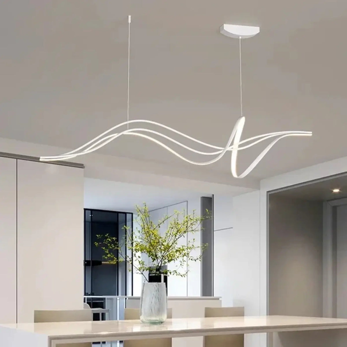 Suspension LED à forme ondulée, noir ou blanc, tailles S, M, L, blanc