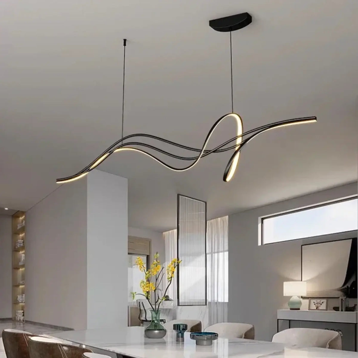 Suspension LED à forme ondulée, noir ou blanc, tailles S, M, L, noir