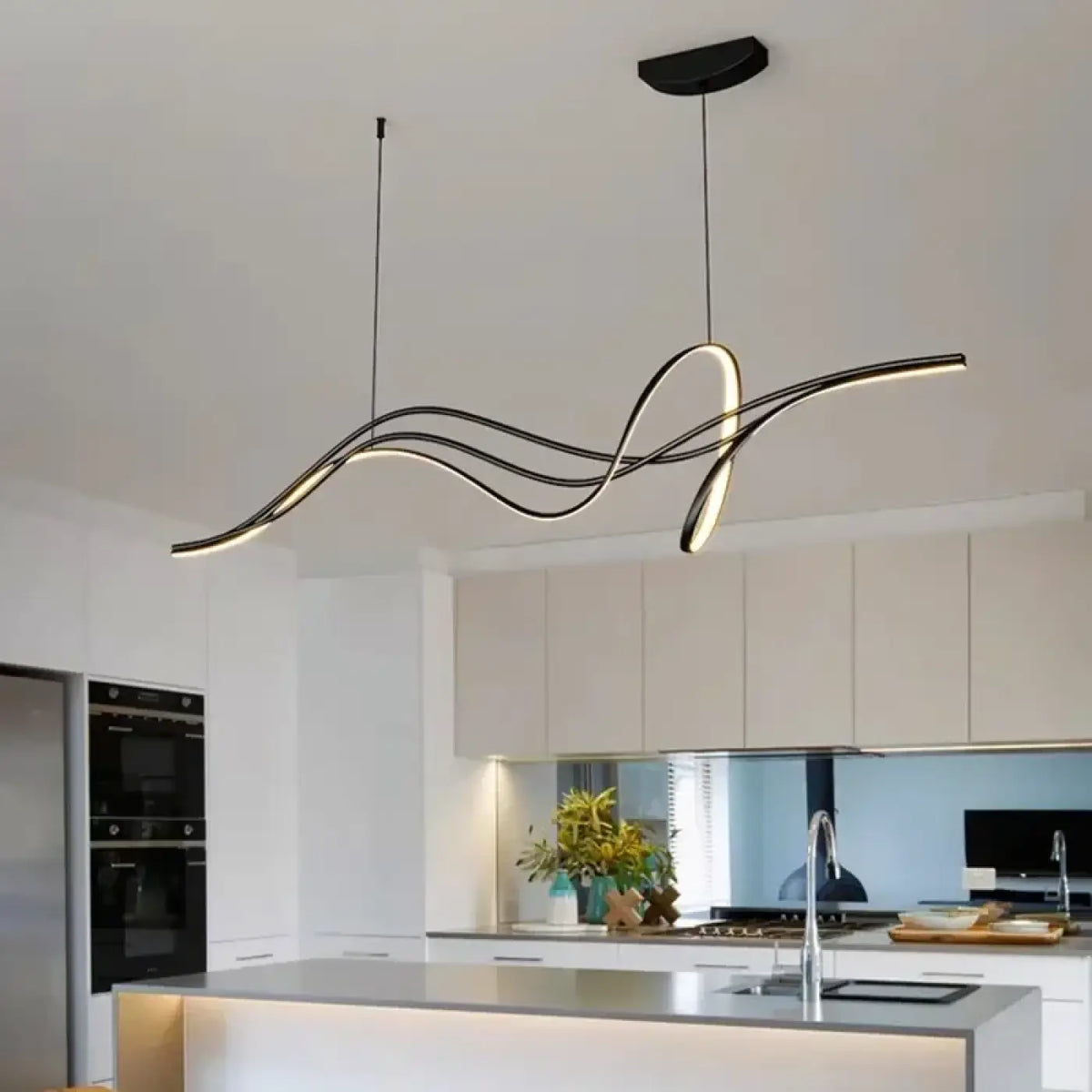 Suspension LED à forme ondulée, noir ou blanc, tailles S, M, L
