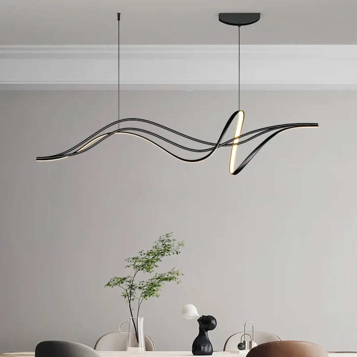 Suspension LED à forme ondulée, noir ou blanc, tailles S, M, L