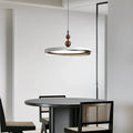 Suspension LED anneau rond noir et bois, tailles S, M et L