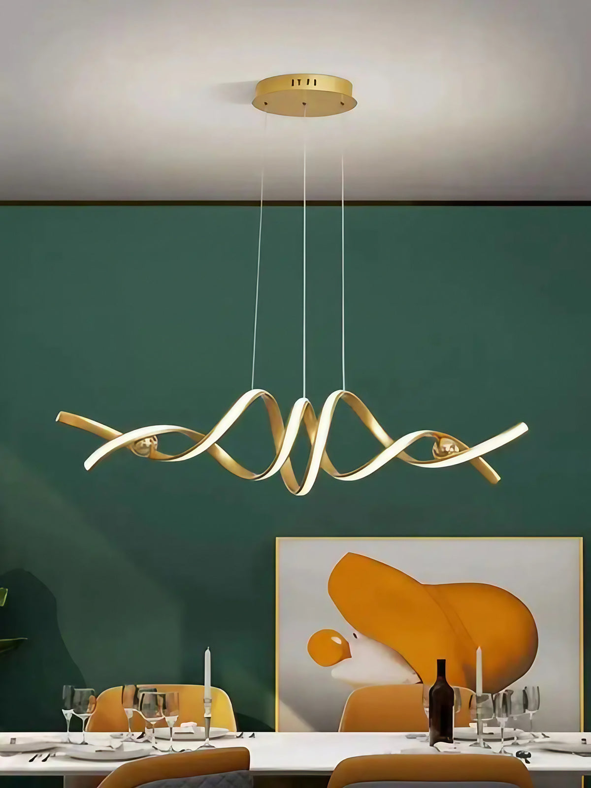 Suspension LED en spirale, dorée ou noire, lumière au choix, doré