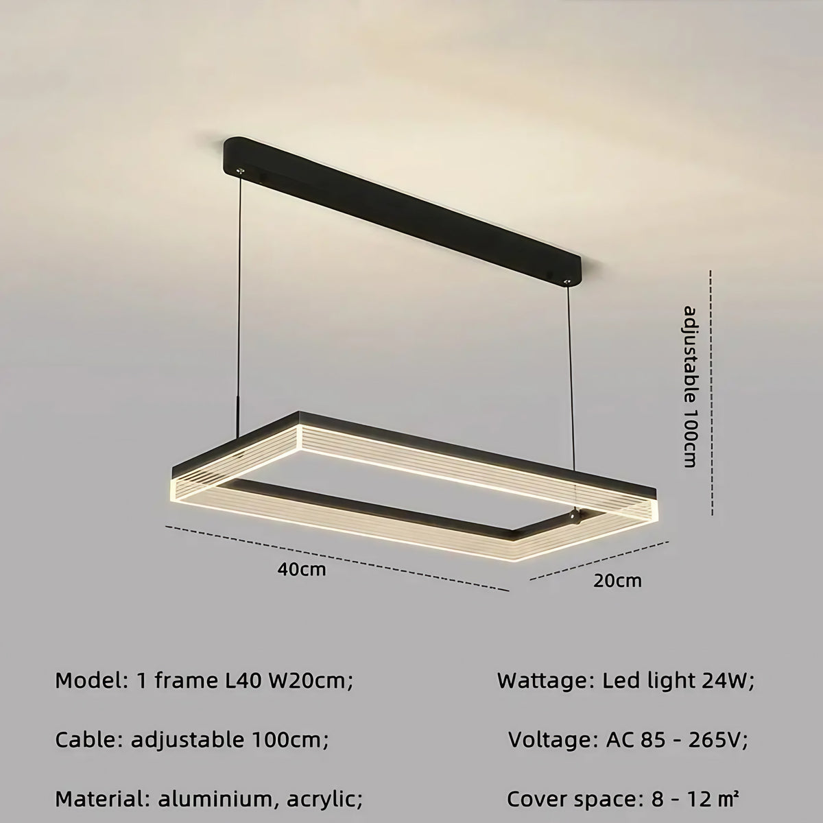 Suspension LED contemporaine, cinq tailles de S à 2XL