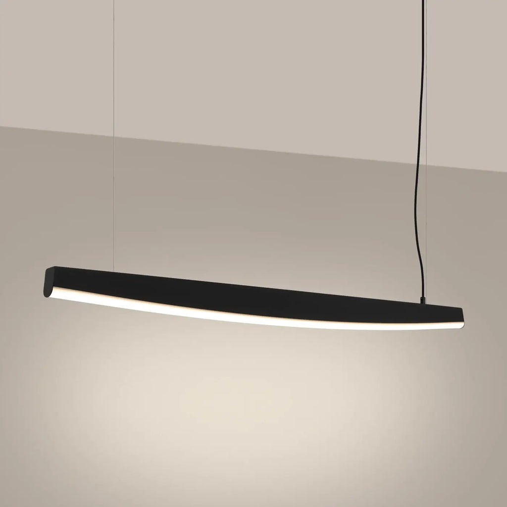 Suspension barre LED en acier aux bords arqués, 120 ou 150 cm