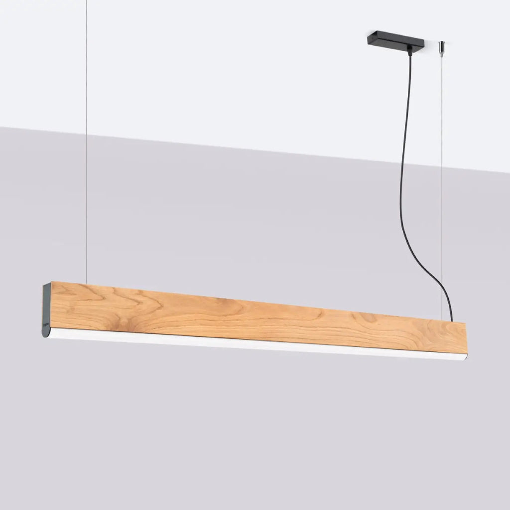 Suspension LED linéaire en boîtier de chêne, 3,5 cm de large