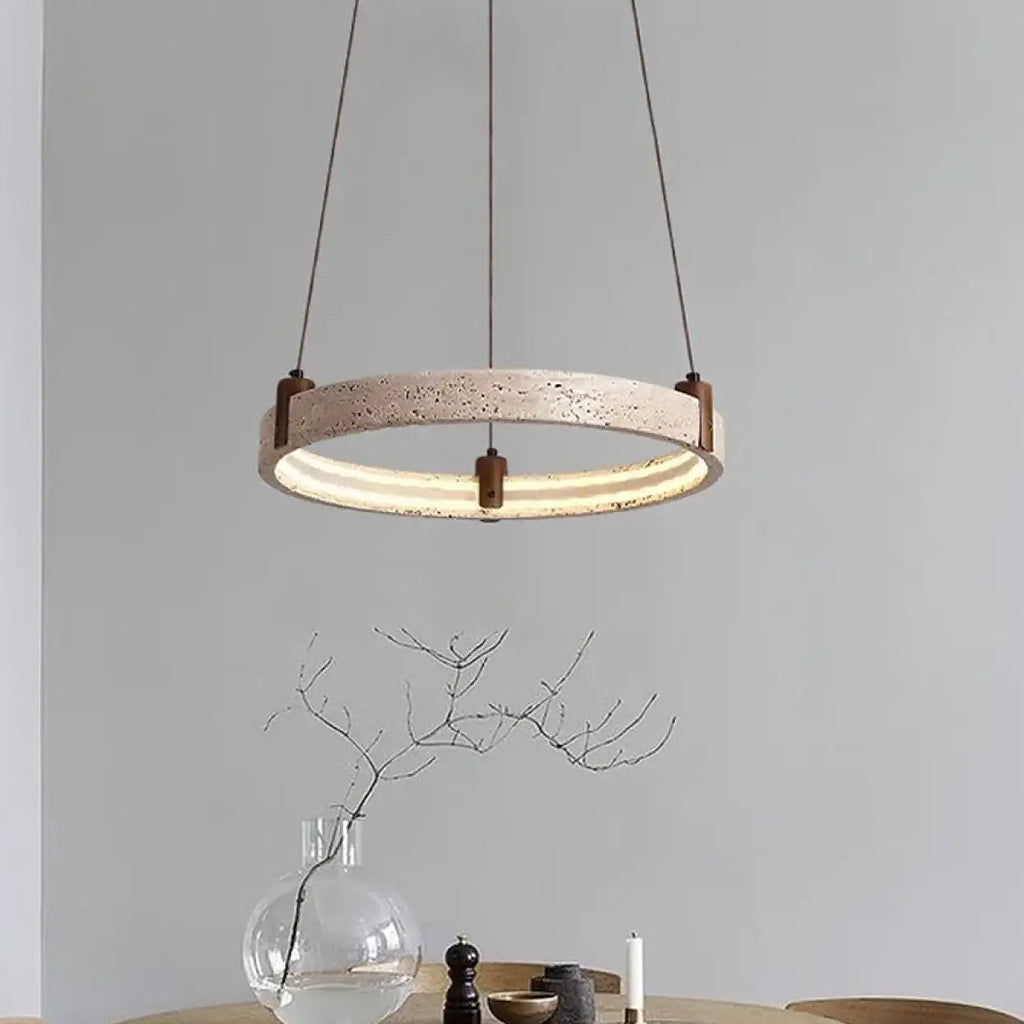 Suspension LED pierre jaune et verre opalin, tailles S, M ou L