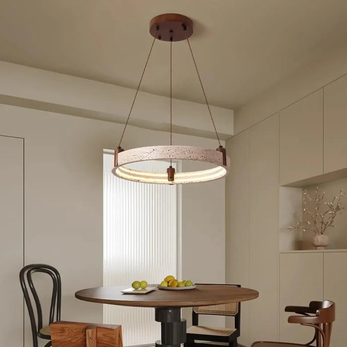 Suspension LED pierre jaune et verre opalin, tailles S, M ou L