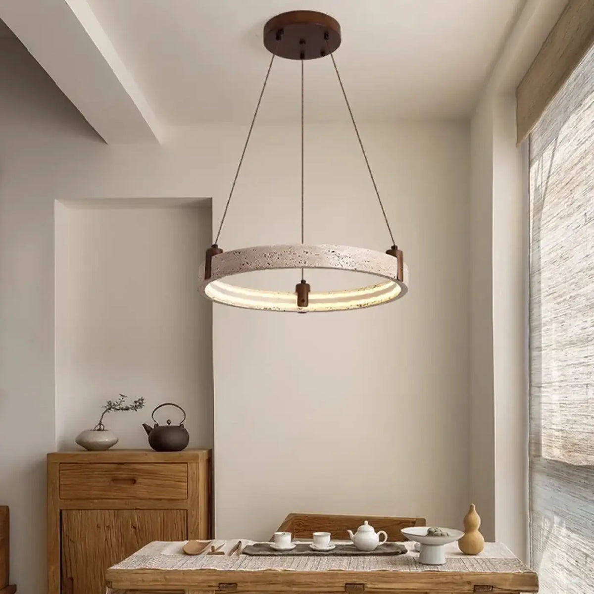 Suspension LED pierre jaune et verre opalin, tailles S, M ou L