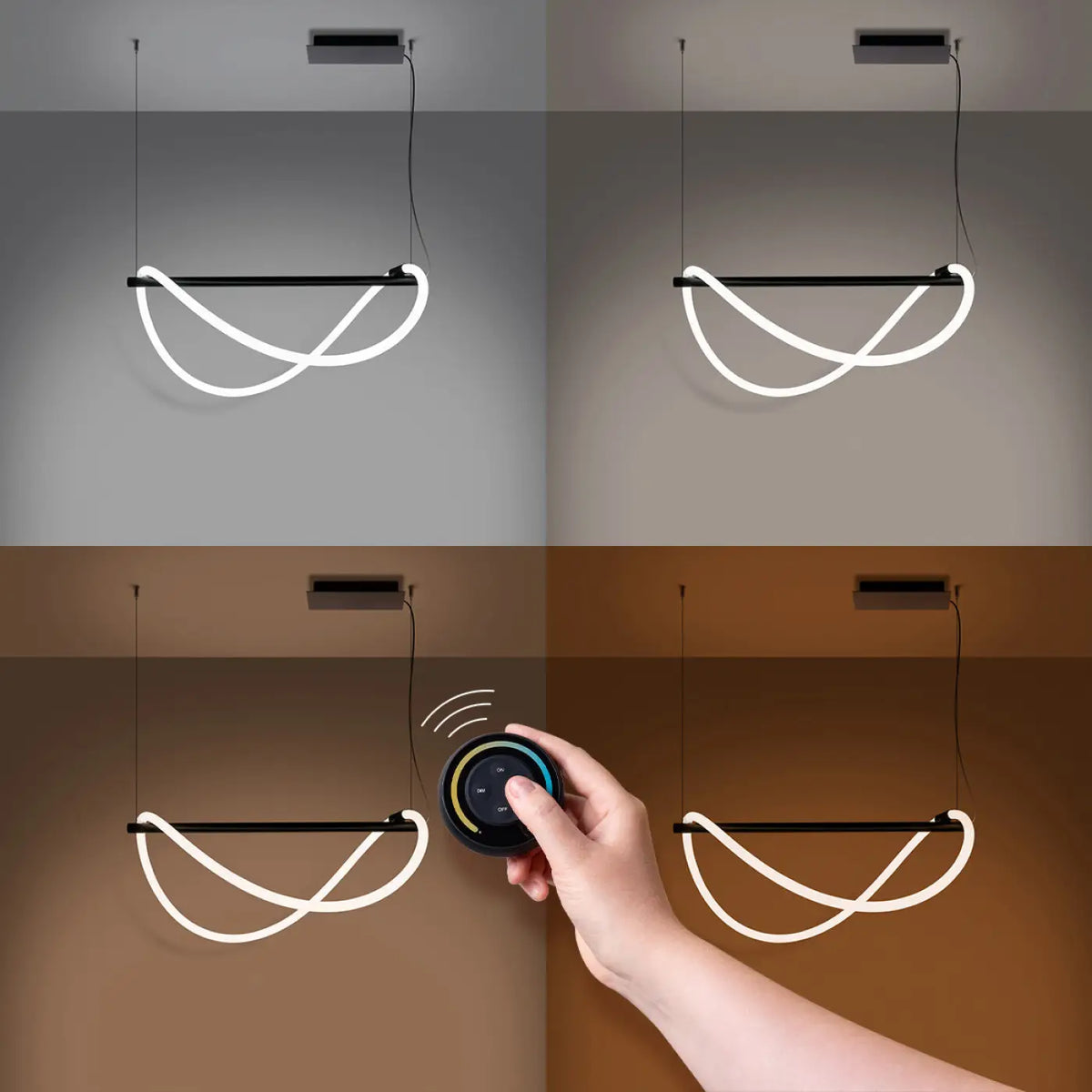 Suspension LED en boucle libre, aluminium noir, teinte réglable