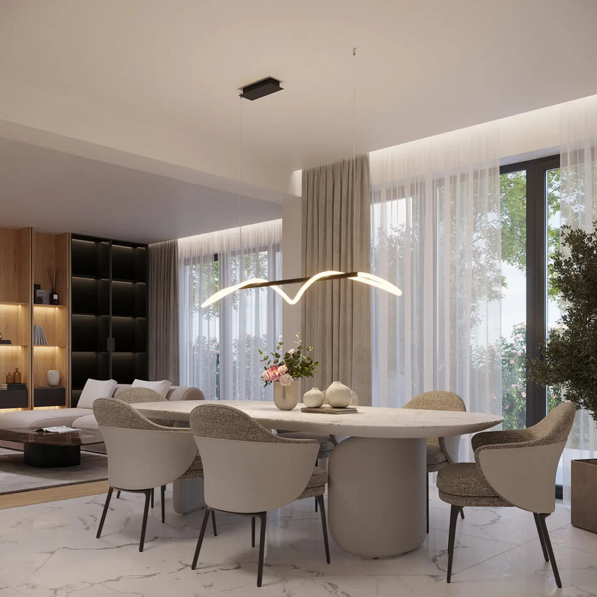 Suspension LED en boucle libre, aluminium noir, teinte réglable