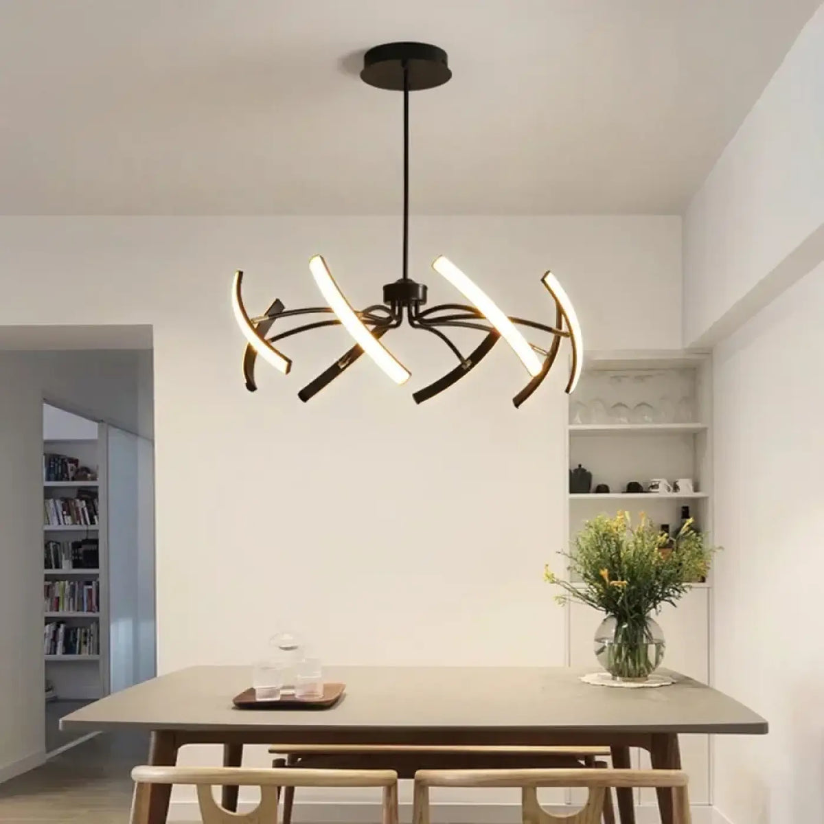 Suspension LED à bras courbés lumineux, trois coloris, S à XL, noir