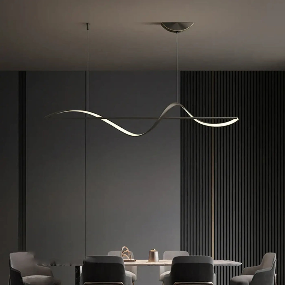 Suspension LED ondulée minimaliste, noir ou doré, tailles S à L, noir