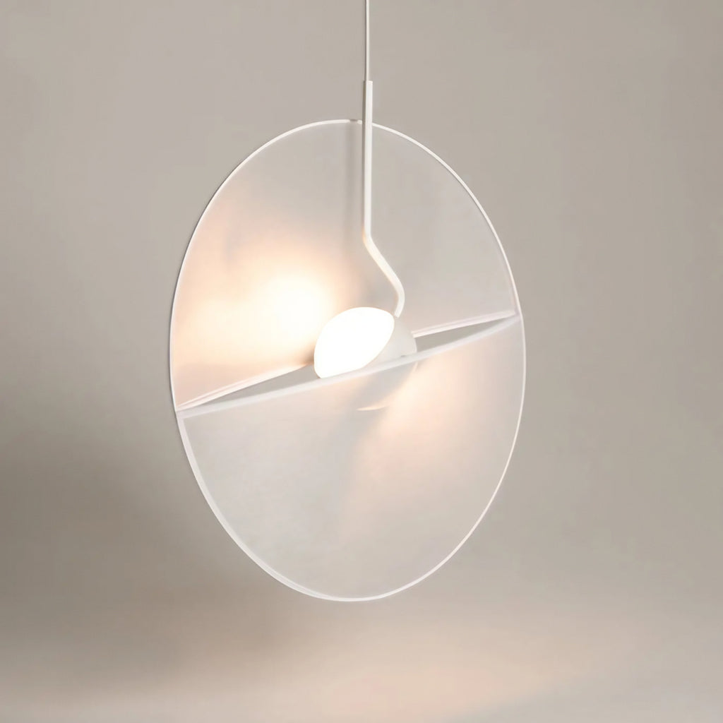 Suspension LED blanche à disque textile translucide, 45 cm