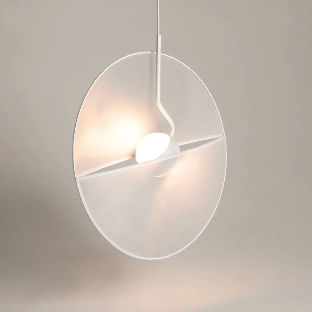 Suspension LED blanche à disque textile translucide, 45 cm