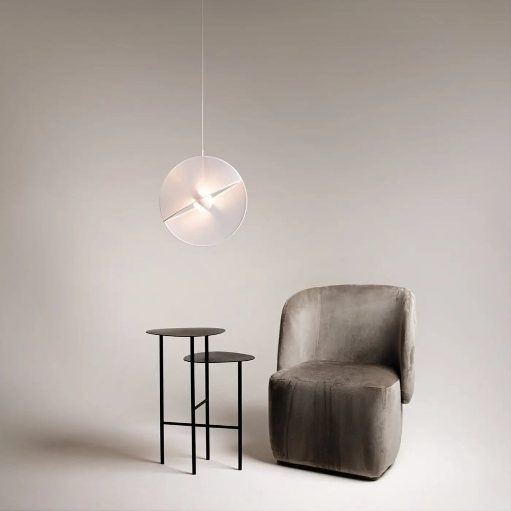 Suspension LED blanche à disque textile translucide, 45 cm