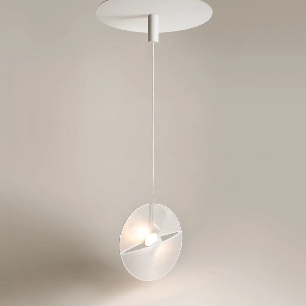 Suspension LED blanche à disque textile translucide, 45 cm