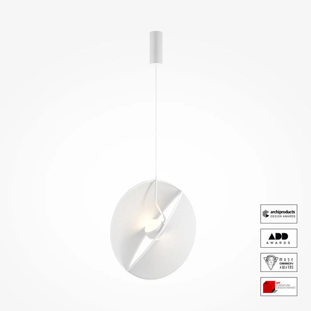 Suspension LED blanche à disque textile translucide, 45 cm