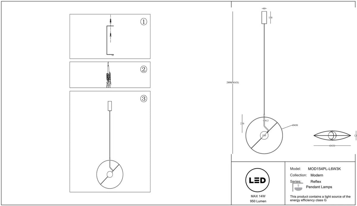 Suspension LED blanche à disque textile translucide, 45 cm