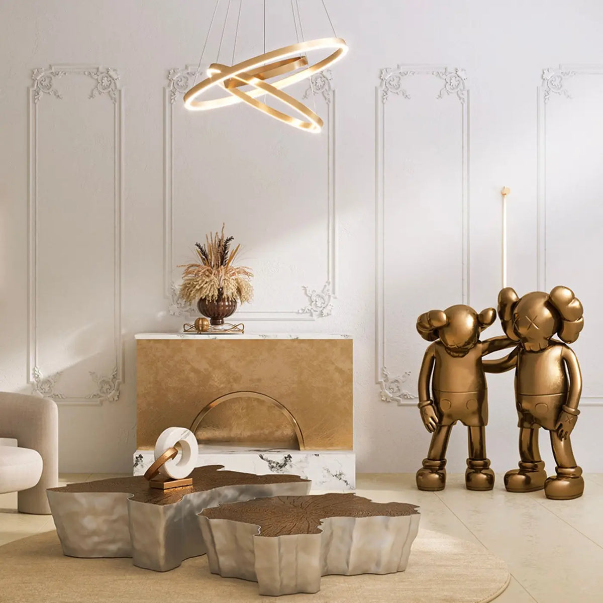 Suspension LED à deux anneaux de 80 cm, noir ou doré