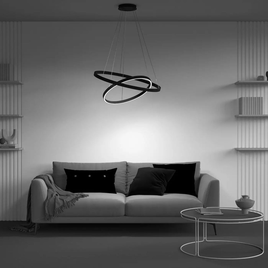 Suspension LED à deux anneaux de 80 cm, noir ou doré