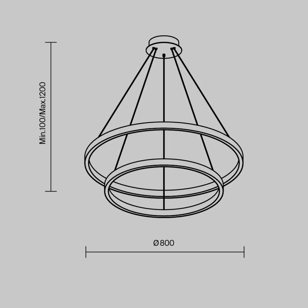 Suspension LED à deux anneaux de 80 cm, noir ou doré