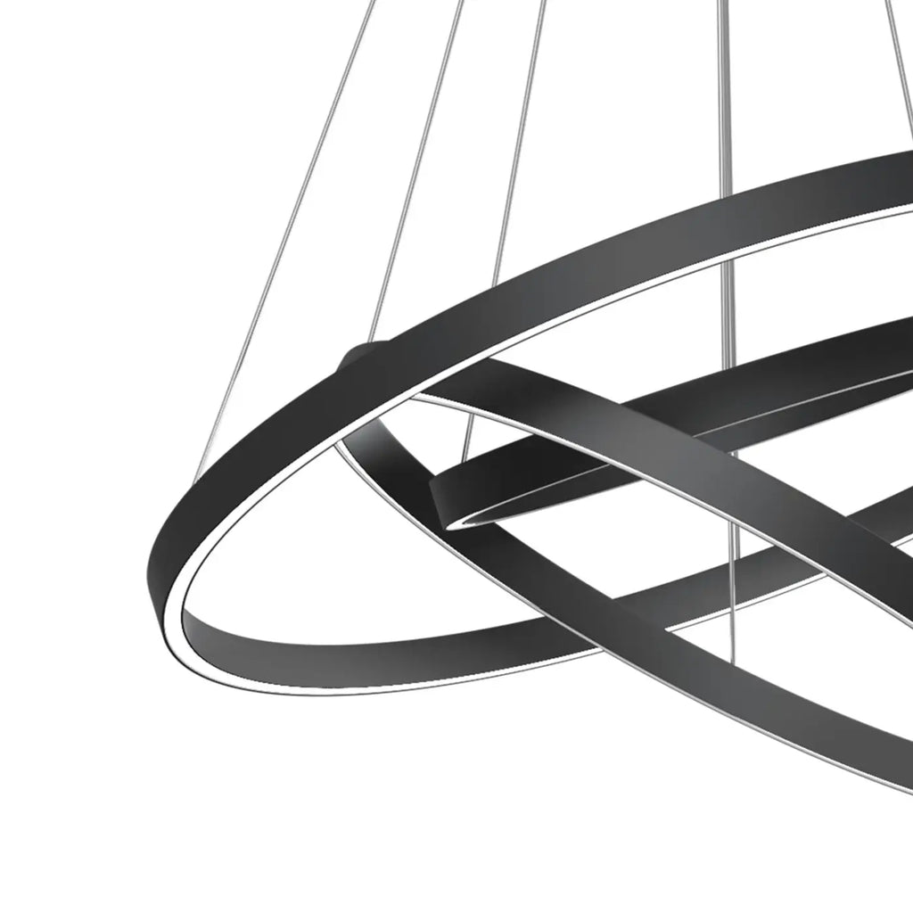Suspension LED à trois anneaux en cascade, 80 cm, noir ou doré