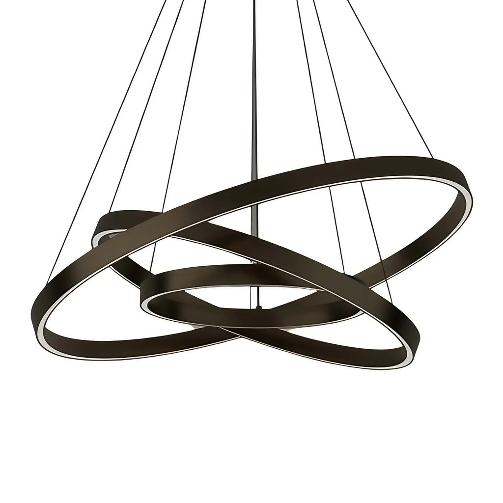 Suspension LED à trois anneaux en cascade, 80 cm, noir ou doré, noir